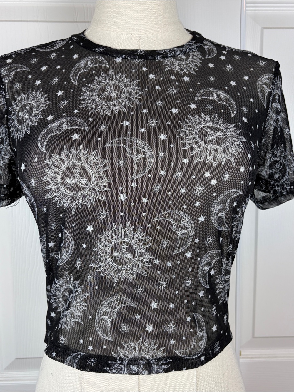 Full tilt Black Sheer Sun & Moon Mesh Tee - Women